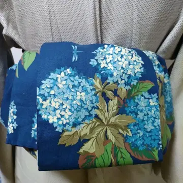 어른용 헤코오비 반폭 오비 핸드메이드 미오 No2286 수국 패턴 파란색