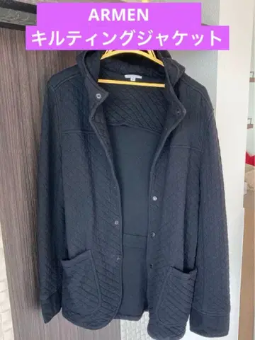 ARMEN 퀼팅 자켓 후드 부착 블랙