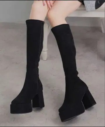 블랙스 스웨이드 롱 부츠 통굽 vivian