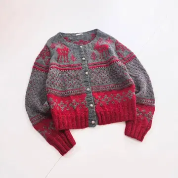 빈티지 네이비 콘초 버튼 핸드 니트 짧은 기장 SV18