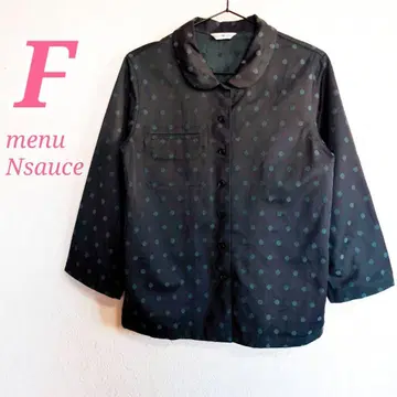 menuNsauce 도트 무늬 긴팔 셔츠 둥근 카라 셔츠 캐주얼 코디