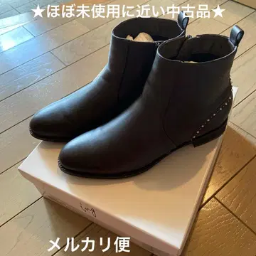 거의 미사용에 가까운 중고품 ing 천연 가죽 숏부츠 스터드 다크 브라운