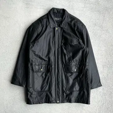 최상급 90s 빈티지 구제 의류 가죽 카 코트 소가죽 천연 가죽 L 블랙