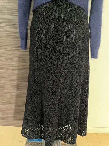 DOUX ARCHIVES 블랙 벨벳 레이스 플레어 스커트