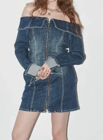 오프숄더 데님 원피스