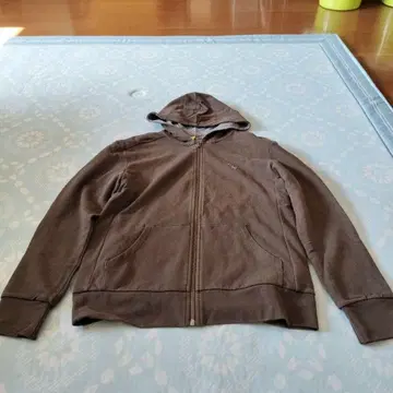 브라운 풀 집업 후드티 후드 부착