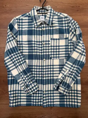 ZARA 플란넬 셔츠, 셔츠 자켓 네이비 화이트 M
