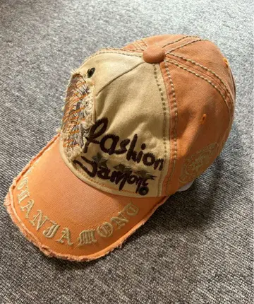 할인 가능 미사용 자수 모자 오렌지 데미지 가공