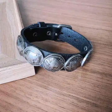 버팔로 네이비 가죽 뱅글 블랙 천연 가죽 앤티크 레트로