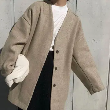 셀렉트 모카 / 노카라 컷 멜톤 미들 코트