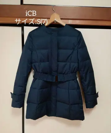 [iCB] 노카라 다운 코트 미들 기장 네이비 S 사이즈