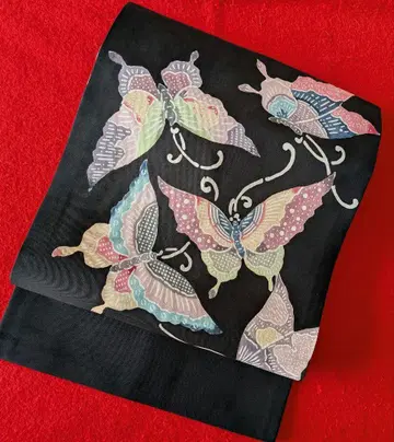 순수 실크 시오제 염색 나고야 오비 홍형 제비나비