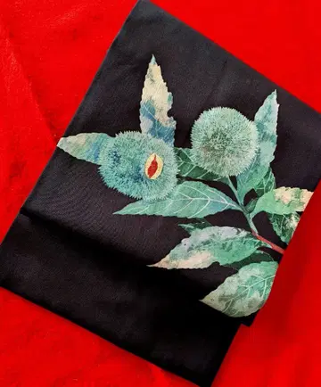 순수 실크 시오제 손그림 염색 나고야 오비 밤