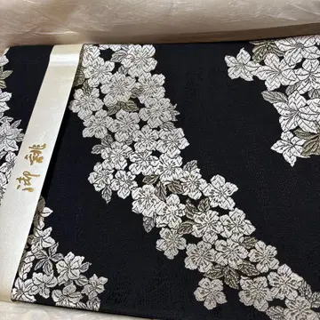 니시진 비단 꽃무늬 후쿠로 오비 블랙 컬러