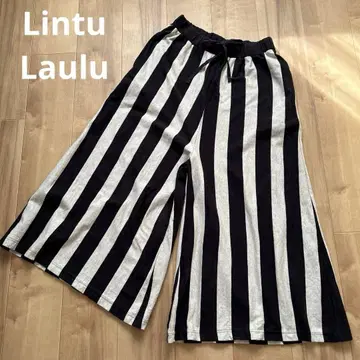 내추럴 Lintu Laulu 코튼 와이드 팬츠 보더 루즈핏