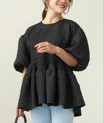 새상품급 Liala x PG 푸케 자카드 백리본 퍼프 슬리브 페플럼