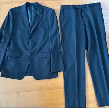 다케오 키쿠치 남성용 수트 블랙 섀도우 스트라이프 백 오픈 노턱 L