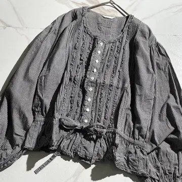 구하기 어려움 핑크하우스 긴팔 셔츠 블라우스 깅엄 체크 블랙