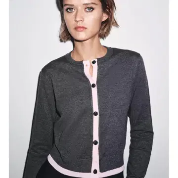 새상품 택 포함 자라 그레이/핑크 콤비 가디건