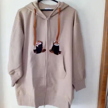 그라니프 너구리 자수 베이지 후드티 IKAKU SABORI