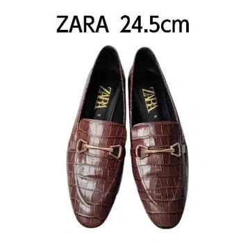ZARA 금장 장식 브라운 크로커다일 패턴 로퍼 24.5cm