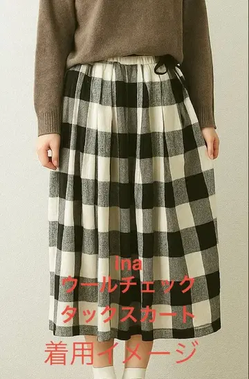 ina(이나) 울 체크 턱 스커트 체크 스커트 체크 무늬