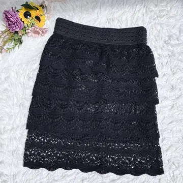 [안나루나] 전체 레이스 캉캉 스커트 타이트 허리밴딩 블랙 M