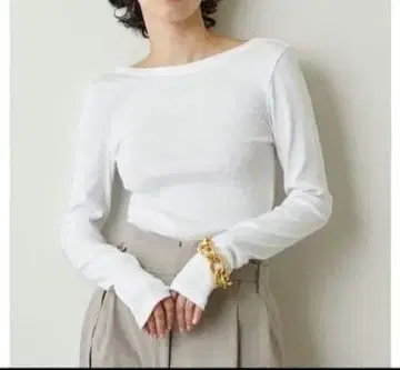 윔 가젯 실크 혼방 백산 리브 티셔츠 화이트