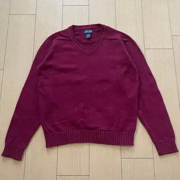 90s USA LANDS'END 버건디 V넥 드리프터 새상품급