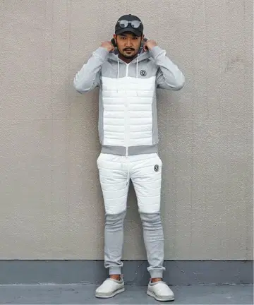 그레이/화이트 조거 팬츠 스웨트 팬츠 M 사이즈