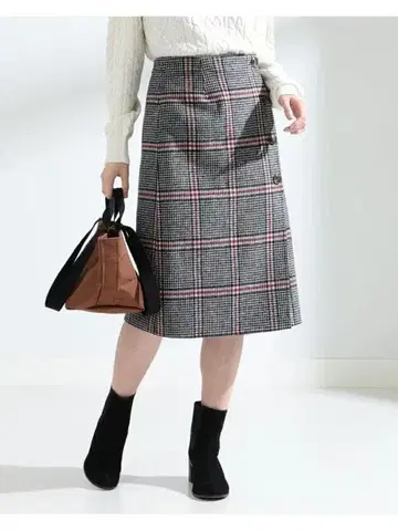Ray Beams 체크 무늬 울 타이트 스커트