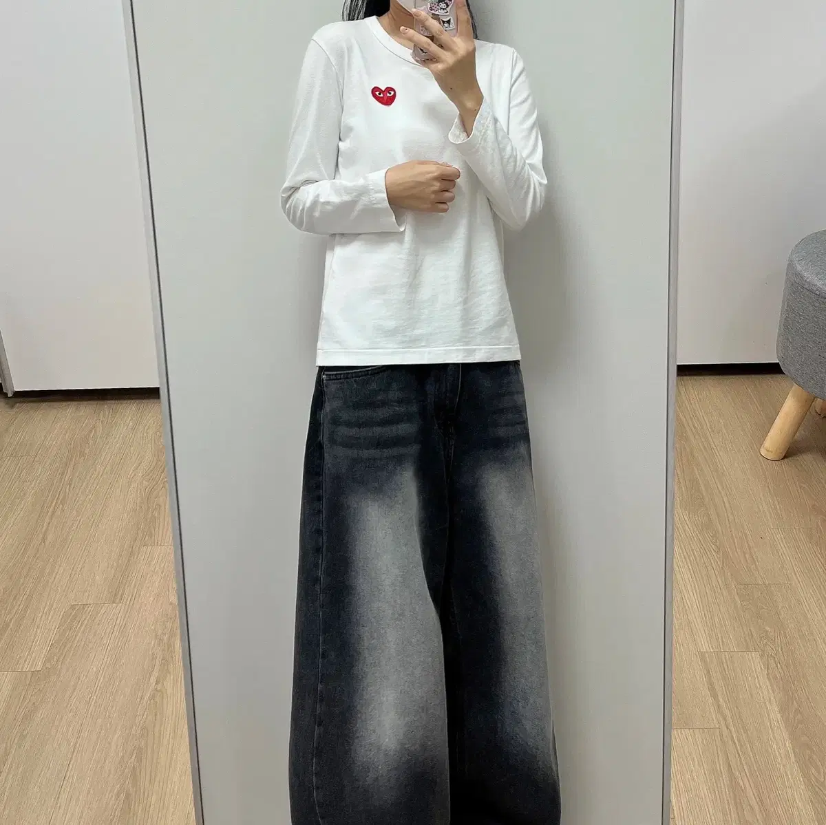 Comme des Garçons Play Heart Emblem White Long Sleeve