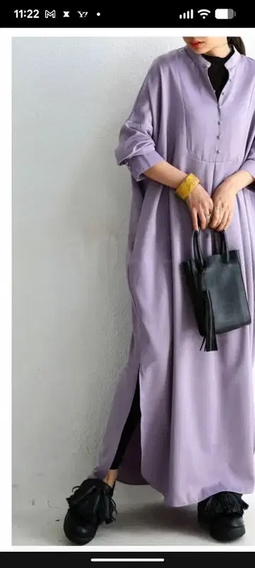 안티카 미사용 택 포함 광택 라벤더 원피스 긴팔