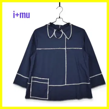 i+mu 이임 긴팔 티셔츠 변형 옷깃 포켓 얇은 소재 센소유니코 네이비