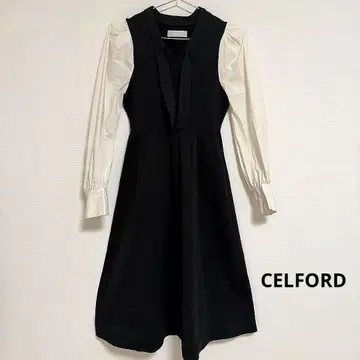 셀포드 리본 포함 블랙 화이트 원피스 36