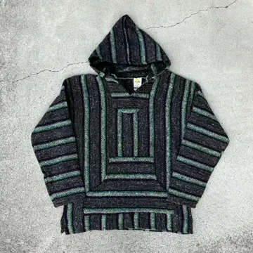 멕시코제 빈티지 구제 의류 아크릴 니트 멕시칸 후드티 블랙 그린 L