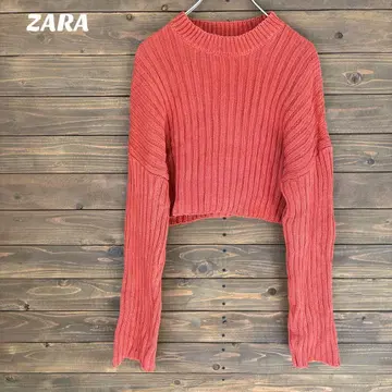 [ 자라 ] ZARA 오렌지 크롭 니트 긴팔 코튼 니트 S