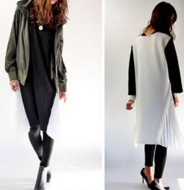 안티카 바이컬러 플리츠 절개 롱 원피스 단종품