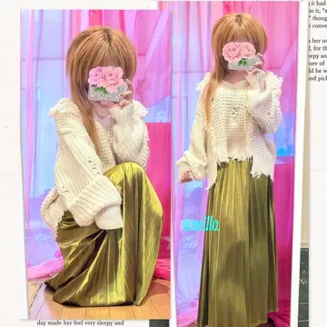 와플 편직 데미지 니트 벨로아 소재 플리츠 스커트 캐주얼 코디 세트