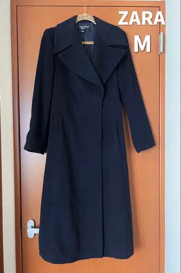 [ ZARA ] 롱 코트 체스터 캐시미어 혼방 허리 리본 블랙