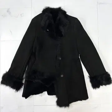 본 양가죽 L 사이즈 무스탕 코트 퍼 여성용 블랙