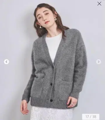 새상품급 UNITED ARROWS 폭스 캐시미어 미들 가디건