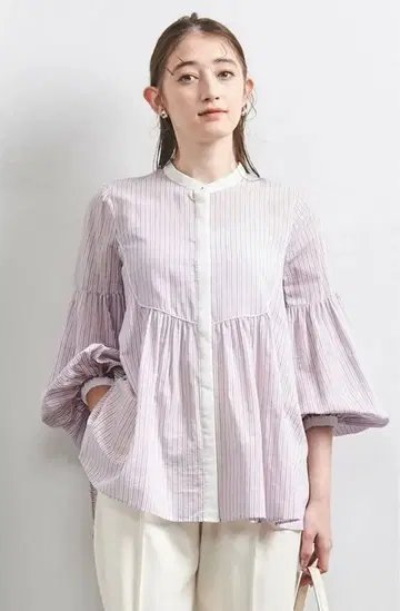 유나이티드 애로우즈 스트라이프 벌룬 슬리브 셔츠