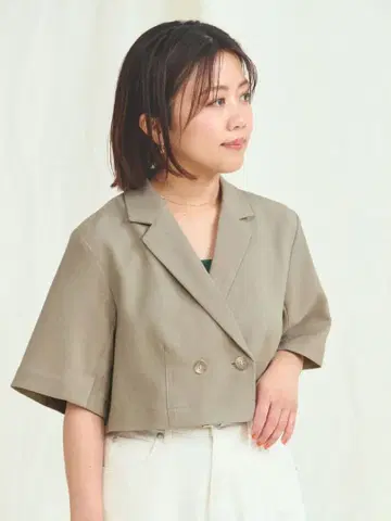 COHINA 린넨 라이크 크롭 자켓 숏 기장 반팔 코히나