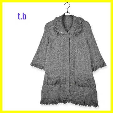 t.b 니트 롱 코트 프린지 그레이 센소유니코 긴팔 포켓