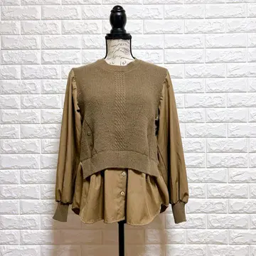 Bou Jeloud M 이소재 도킹 풀오버 브라운 니트