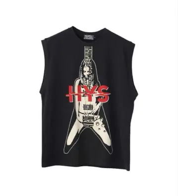 기타 그래픽 슬리브리스 T셔츠 블랙