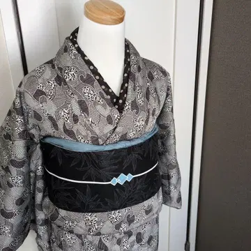 반폭 오비 블랙 보태니컬 무늬 허리띠풍 악센트