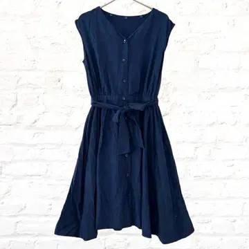 프로포션 플레어 원피스 슬리브리스 레이온 코튼 허리 리본