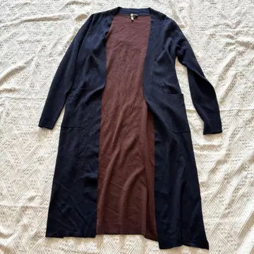 울 롱 가디건 네이비